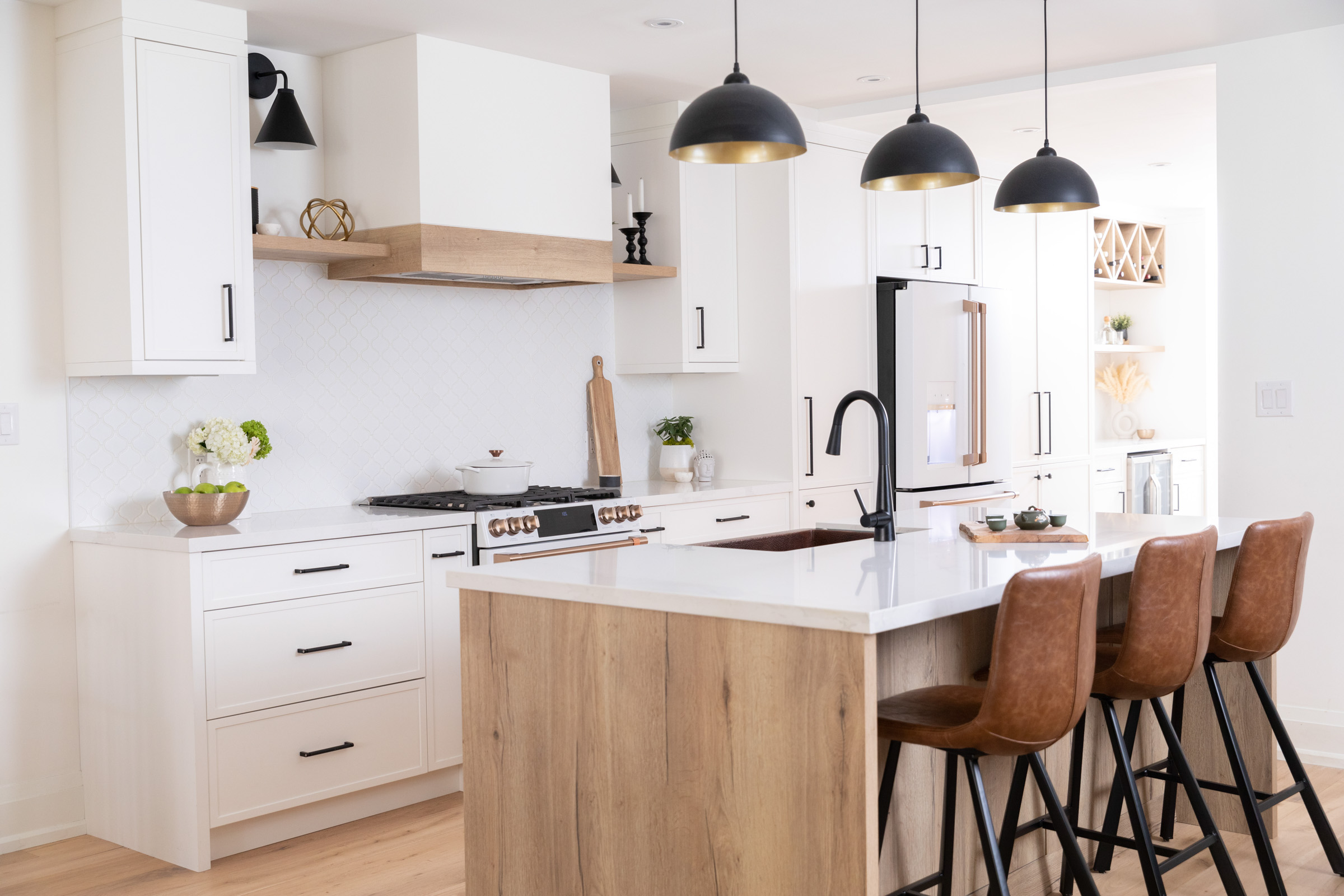 Gut renovation, main and second floor extension, space planning, floor plans, kitchen design, office design, bathroom design, material sourcing, finish selection, and procurement.